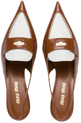 (W) MIU MIU Sandal Kulit Tumit Rendah 'Putih dan Coklat' 5D774D_AZE_F070D_F_045 Purchase (W) MIU MIU Sandal Kulit Tumit Rendah 'Putih dan Coklat' 5D774D_AZE_F070D_F_045