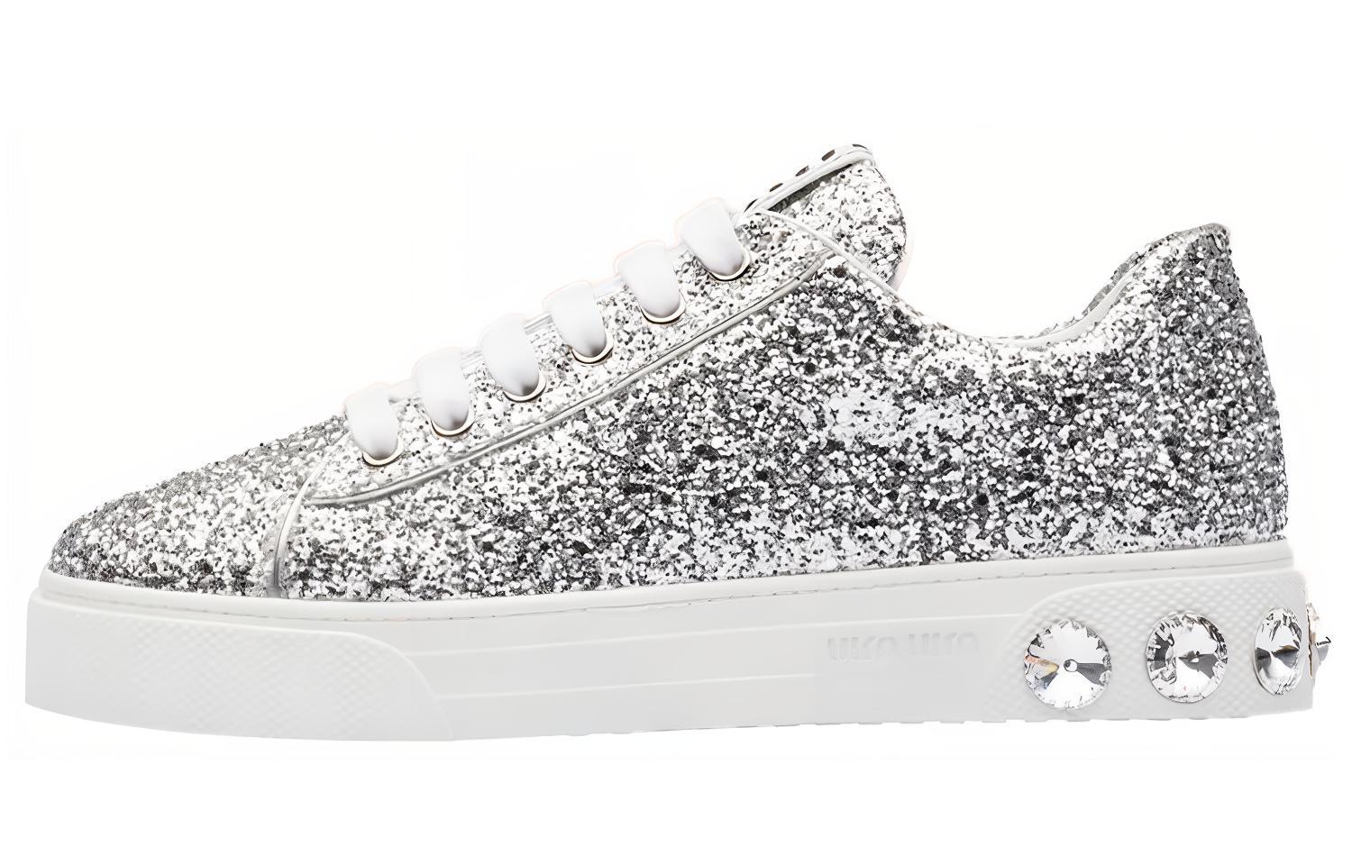 Buy (W) 미우미우 실버 글리터 로우탑 스니커 5E643C_3ADF_F0118_F_D005