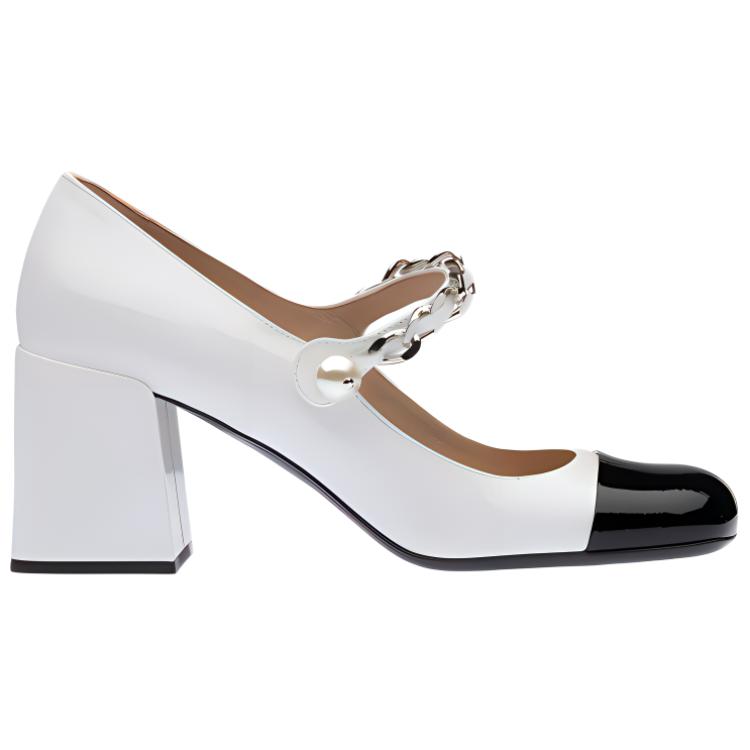 Order (W) MIU MIU Mary Jane Pam 'Kulit Hitam dan Putih Berkilat' 5I248D_ZAZ_F0964_F_A065