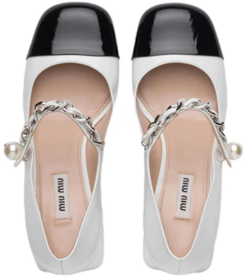 (W) MIU MIU Mary Jane Tacones 'Cuero Charol Blanco y Negro' 5I248D_ZAZ_F0964_F_A065 Shop (W) MIU MIU Mary Jane Tacones 'Cuero Charol Blanco y Negro' 5I248D_ZAZ_F0964_F_A065