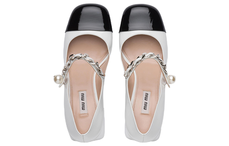 Shop (W) MIU MIU Mary Jane Pam 'Kulit Hitam dan Putih Berkilat' 5I248D_ZAZ_F0964_F_A065