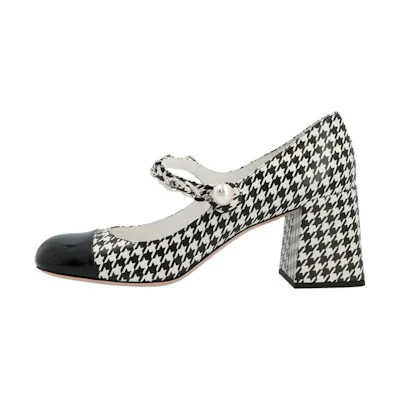 (W) MIU MIU Mary Jane Pumps 'Houndstooth Black and White'
