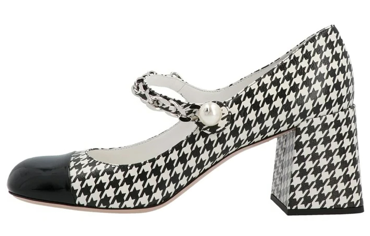 (Women) MIU MIU Mary Jane Pumps 'Houndstooth Black and White' 5I248D_3LKM_F0967