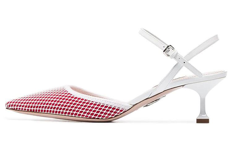 (W) MIU MIU Mesh Ankle-Wrap High Heels 'Red'