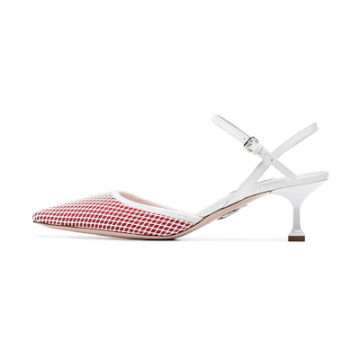 (W) MIU MIU Mesh Ankle-Wrap High Heels 'Red'