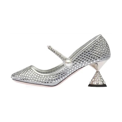 (W) MIU MIU Mesh Fabric High Heels 'Silver'