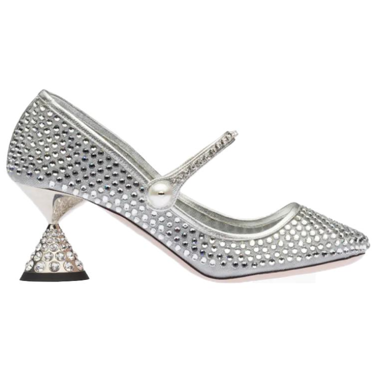 (W) MIU MIU Mesh Fabric High Heels 'Silver' 圖 2