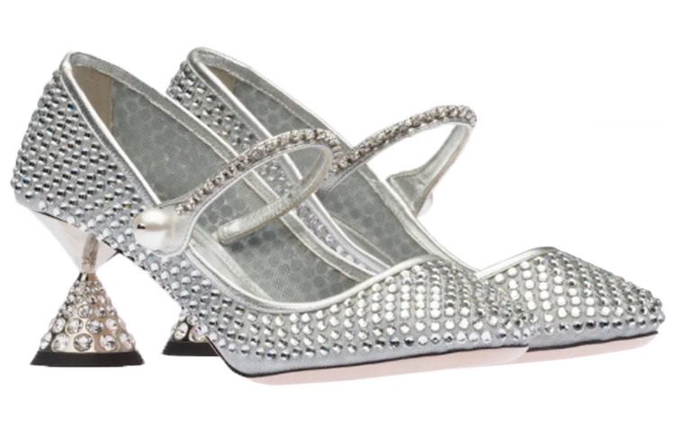 (W) MIU MIU Mesh Fabric High Heels 'Silver' 圖 3