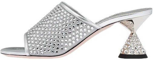 (Women) MIU MIU Mesh Fabric Sandals with Faux Crystal Embellishments 'Silver' 5XX539_3LJ4_F0118_F_065 (Women) MIU MIU Mesh Fabric Sandals with Faux Crystal Embellishments 'Silver' 5XX539_3LJ4_F0118_F_065