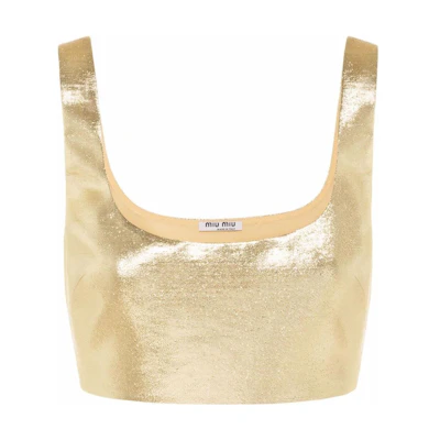 (Women) MIU MIU Metallic Gold Cropped Tank Top Fashion MT1752-10MO-F0056
