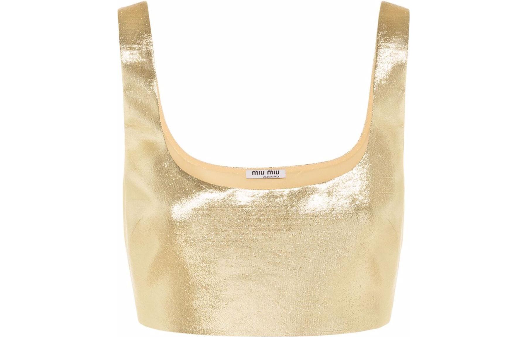 Order (W) MIU MIU Tank Top Emas Metalik Pendek Fesyen MT1752-10MO-F0056