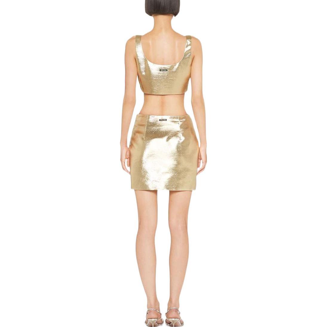 Shop (W) MIU MIU Tank Top Emas Metalik Pendek Fesyen MT1752-10MO-F0056