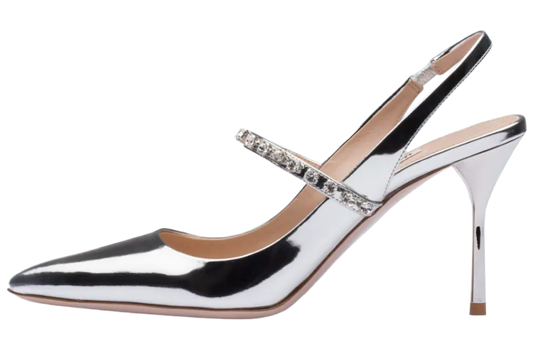 (W) MIU MIU Metallic Leather High Heel 'Silver'