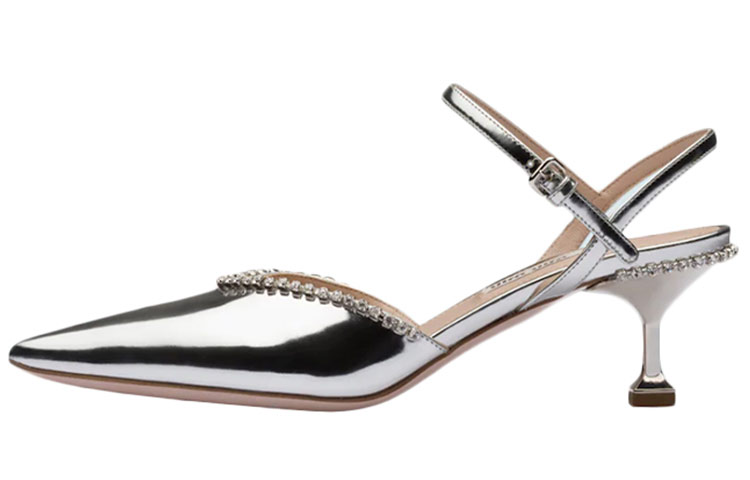 (W) MIU MIU Metallic Leather High Heel 'Silver'