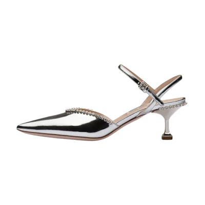 (W) MIU MIU Metallic Leather High Heel 'Silver'