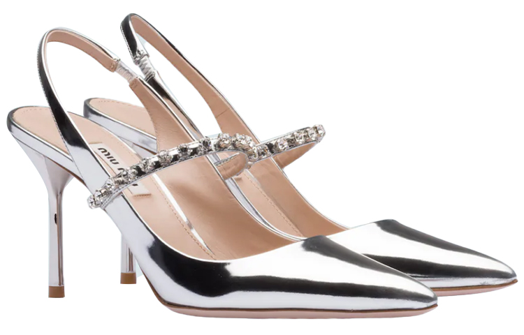 (W) MIU MIU Metallic Leather High Heel 'Silver' 圖 2