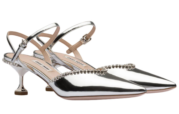 (W) MIU MIU Metallic Leather High Heel 'Silver' 圖 2
