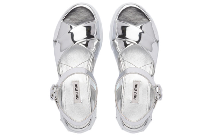 (W) MIU MIU Metallic Leather Sandals 'Crystal Embellished - Silver' 圖 3