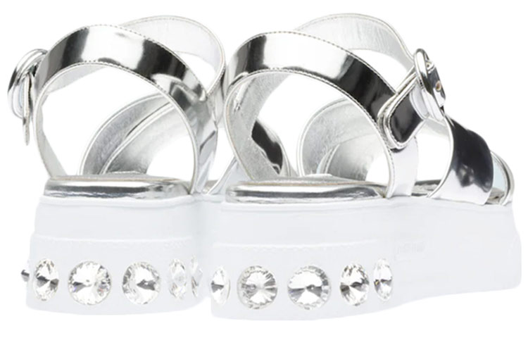 (W) MIU MIU Metallic Leather Sandals 'Crystal Embellished - Silver' 圖 4