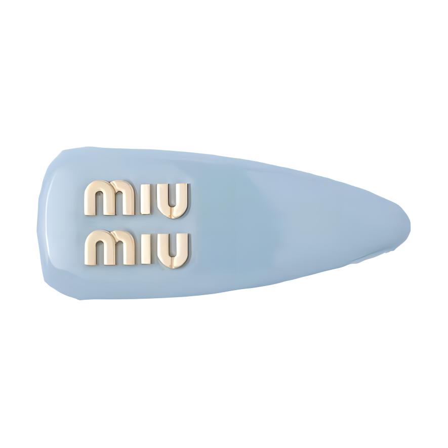 (Women) MIU MIU Metallic Logo Engraved Hair Clip for Women - Stellar Blue 5IF092_069_F0637