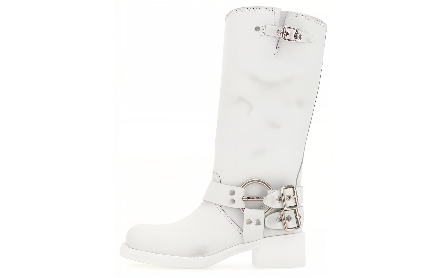 (W) MIU MIU Mid-Calf Buckle Boot 'White Fashion'