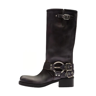 (W) MIU MIU Mid-Top Boot 'Brown Buckle'