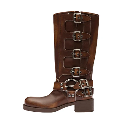 (W) MIU MIU Mid-Top Leather Boot 'Brown'