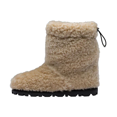 (W) MIU MIU Mid-Top Shearling Boots 'Ivory'