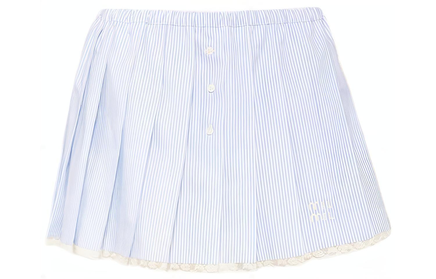 Order (W) Miu Miu SS23 Skirt Mini Bercorak Biru Muda Jalur Mid-Rise MG2013-1VHX-F0W3B-S-232