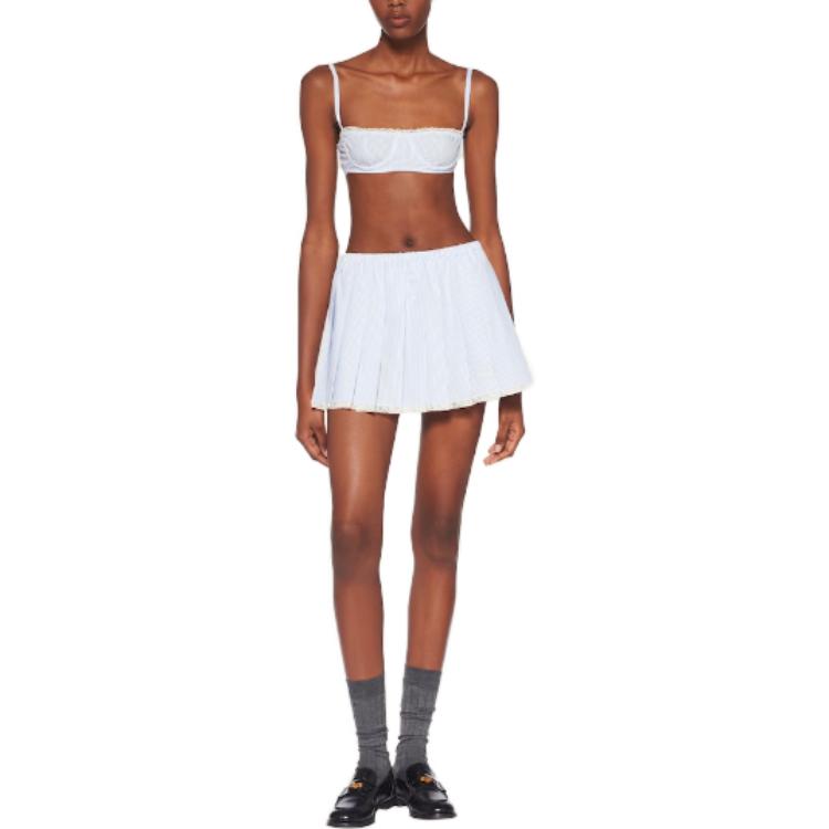 Lookbook (W) Miu Miu SS23 Skirt Mini Bercorak Biru Muda Jalur Mid-Rise MG2013-1VHX-F0W3B-S-232