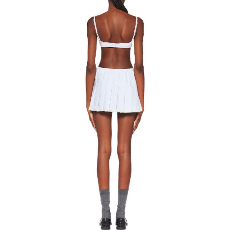 Shop (W) Miu Miu SS23 Skirt Mini Bercorak Biru Muda Jalur Mid-Rise MG2013-1VHX-F0W3B-S-232