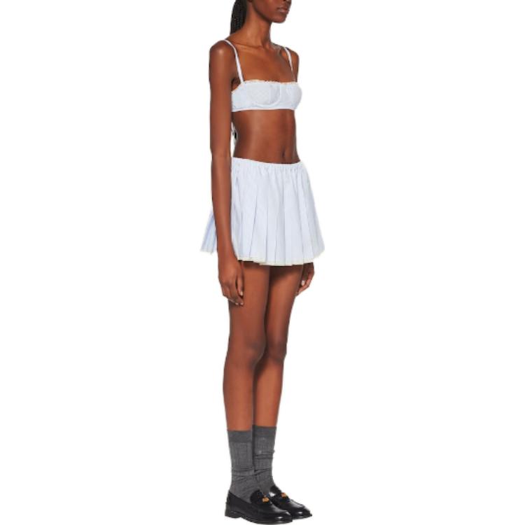 Purchase (W) Miu Miu SS23 Skirt Mini Bercorak Biru Muda Jalur Mid-Rise MG2013-1VHX-F0W3B-S-232