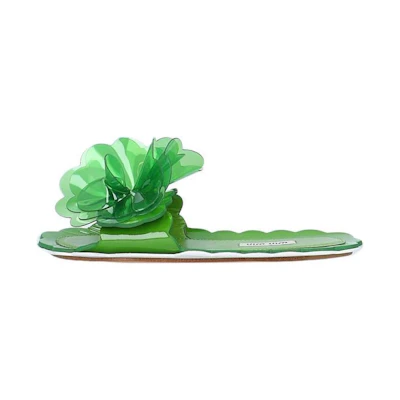 (W) MIU MIU Mixed Material Slippers 'Green'