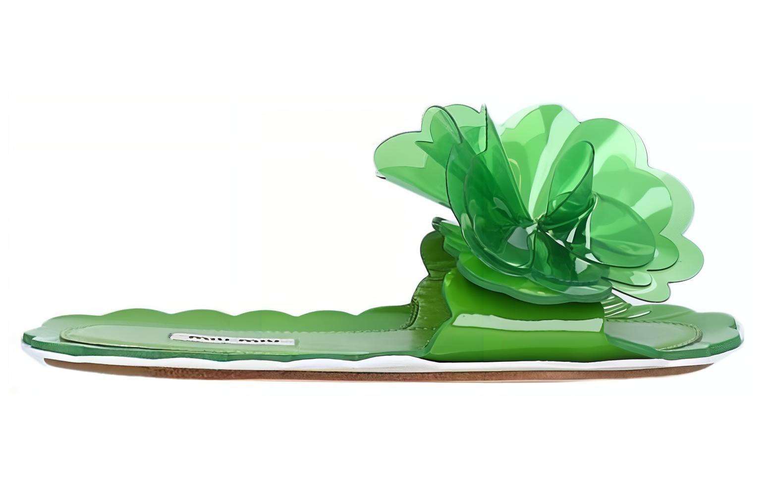 Order MIU MIU  混合材質拖鞋 女款 綠色