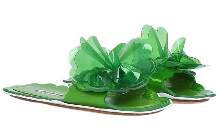 Lookbook MIU MIU  混合材質拖鞋 女款 綠色