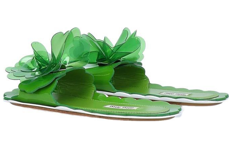 Shop MIU MIU  混合材質拖鞋 女款 綠色