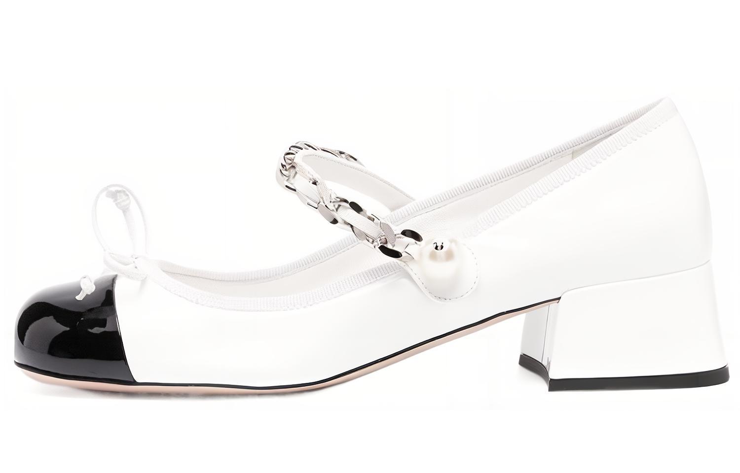 (W) MIU MIU Naplak High Heels 'Black and White' 'Chain Round-Toe'