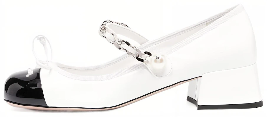 (W) MIU MIU Naplak High Heels 'Hitam dan Putih' 'Rantai Ujung Bulat' 5I485D_ZHV_F0964_F_DX35 Buy (W) MIU MIU Naplak High Heels 'Hitam dan Putih' 'Rantai Ujung Bulat' 5I485D_ZHV_F0964_F_DX35