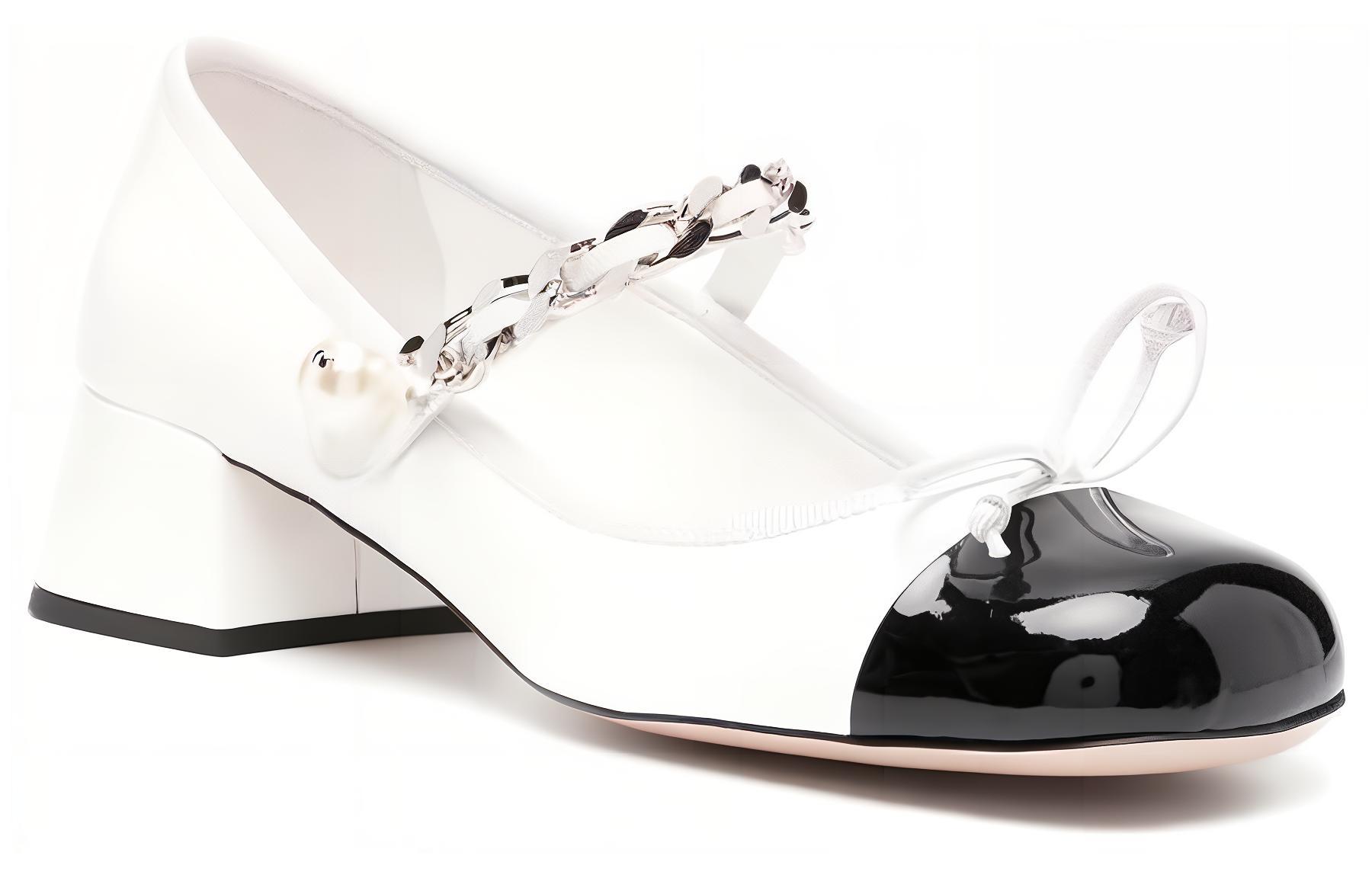(W) MIU MIU Naplak High Heels 'Black and White' 'Chain Round-Toe' 圖 2