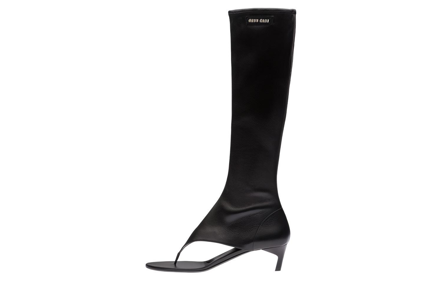 (W) MIU MIU Nappa Leather Thigh High Boots 'Black Elastic'