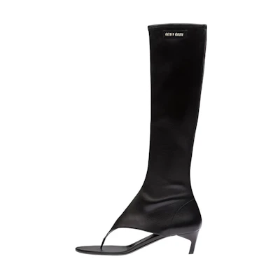 (W) MIU MIU Nappa Leather Thigh High Boots 'Black Elastic'