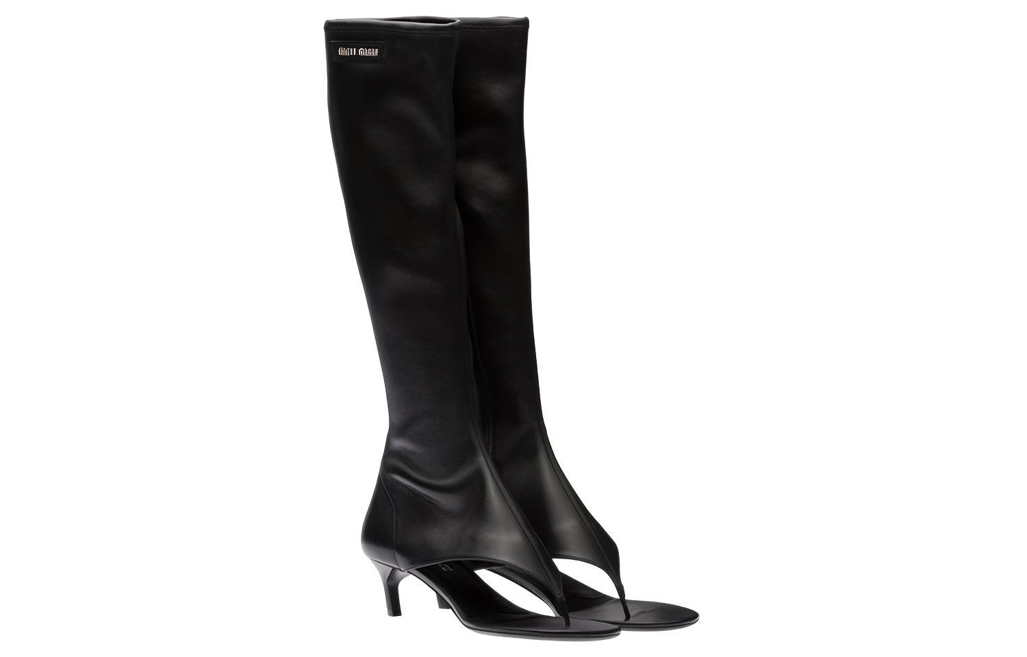 (W) MIU MIU Nappa Leather Thigh High Boots 'Black Elastic' 圖 2