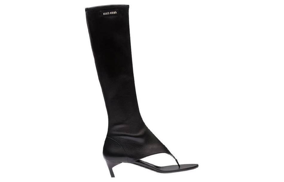 (W) MIU MIU Nappa Leather Thigh High Boots 'Black Elastic' 圖 3