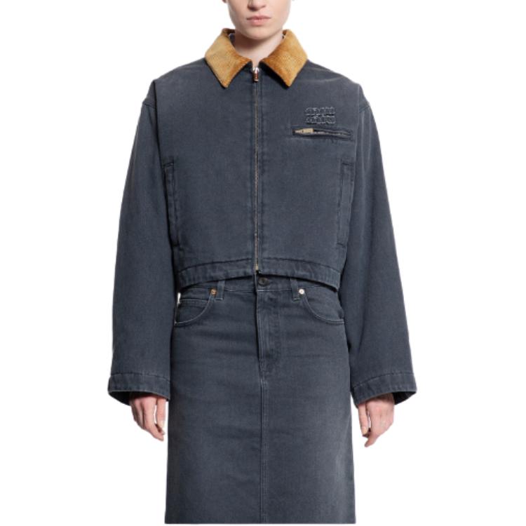 (Women) Miu Miu Navy Jacket with Contrast Collar and Logo Embroidery POIZON2406211295