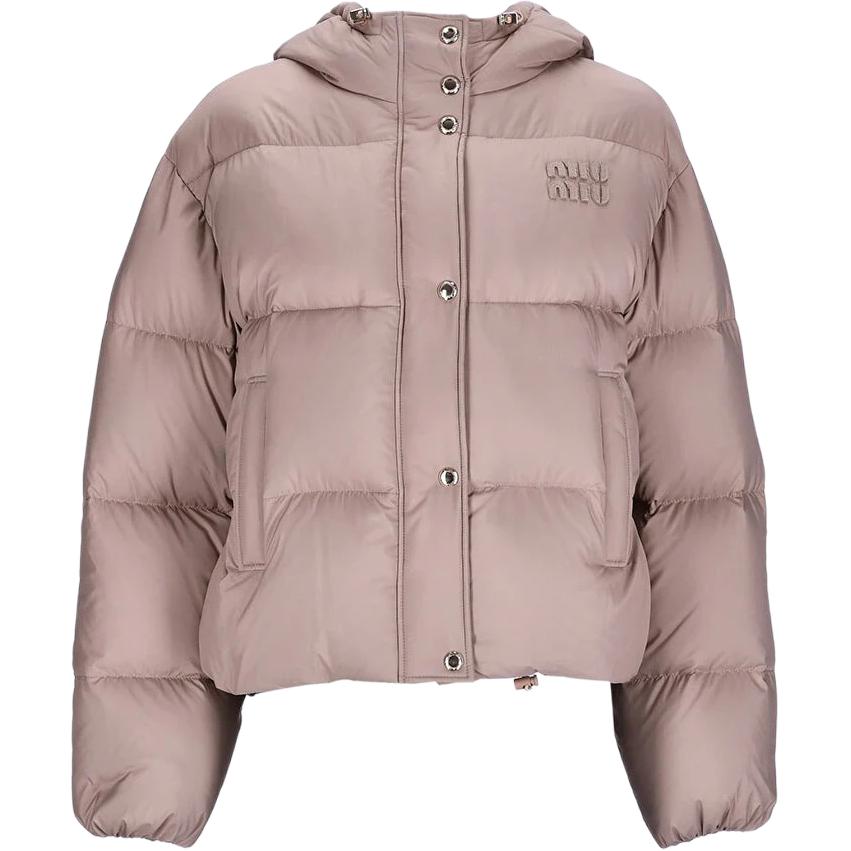 (Women) Miu Miu Nude Pink Embroidered Letter Hooded Zip Jacket ML1073-15MJ-F0065