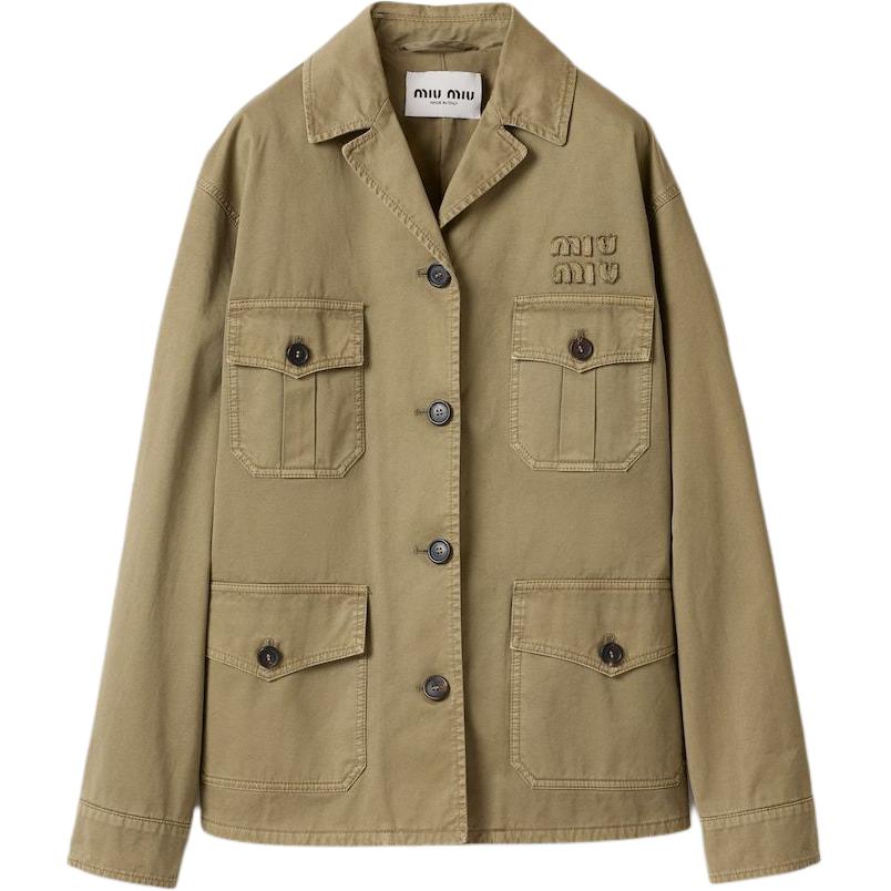 (Women) Miu Miu Olive Green Letter Jacquard Single-Breasted Long Sleeve Jacket MH1977-16MS-F0393-S-OOO