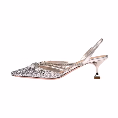 (W) MIU MIU Open Heel High Heels 'Silver Sequin'