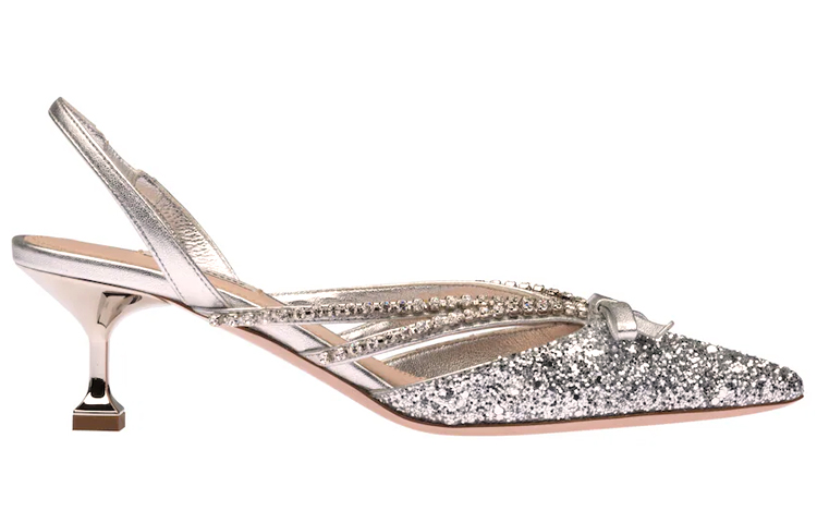 (W) MIU MIU Open Heel High Heels 'Silver Sequin' 圖 2