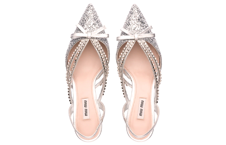 (W) MIU MIU Open Heel High Heels 'Silver Sequin' 圖 3
