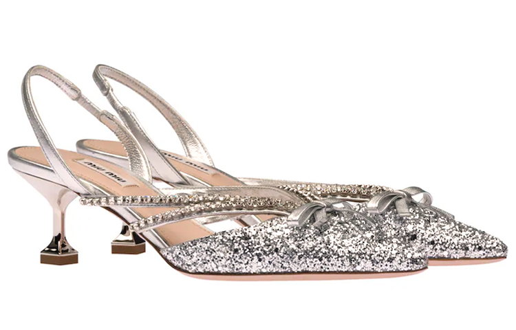 (W) MIU MIU Open Heel High Heels 'Silver Sequin' 圖 4